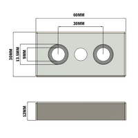 32-3060M10S-3 FOOT & CASTER CONNECTING PLATE<BR>30MM X 60MM, M10 HOLE, SOLID ALUMINUM W/HARDWARE
